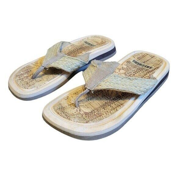 Vtg Y2K Skechers Woven Flip Flops Womena Size 8 Boho Beige Beachy Preppy - Picture 1 of 10